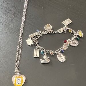 Friends themed Silver Charm Bracelet and Necklace Set